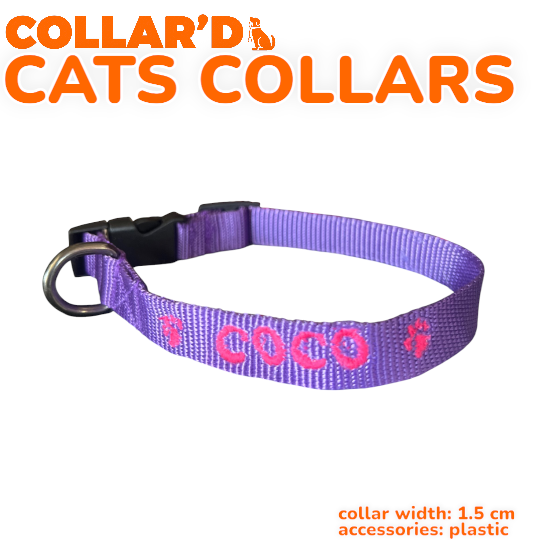 EMBROIDERED PERSONALIZED CATS COLLARS - 1.5 CM WIDTH