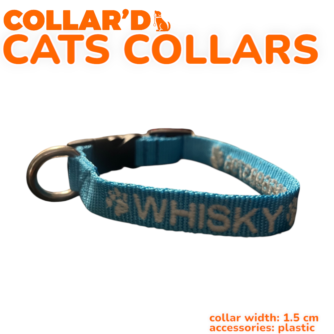 EMBROIDERED PERSONALIZED CATS COLLARS - 1.5 CM WIDTH