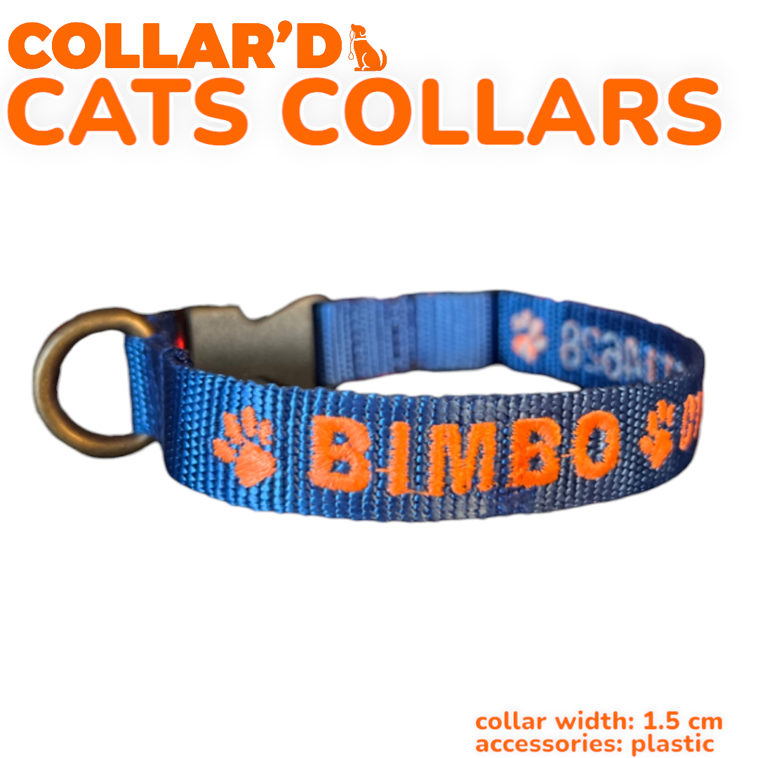 EMBROIDERED PERSONALIZED CATS COLLARS - 1.5 CM WIDTH