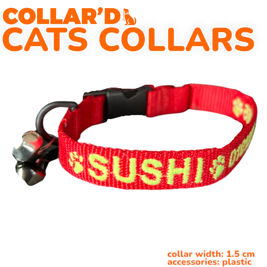 EMBROIDERED PERSONALIZED CATS COLLARS - 1.5 CM WIDTH