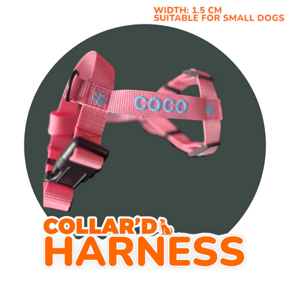 EMBROIDERED PERSONALIZED DOGS Y-HARNESS 1.5 CM FOR SMALL DOGS